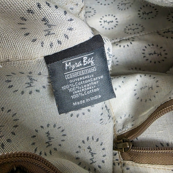 Myra Bag Vintage 1930 Canvas Leather Tote Bag - Picture 3 of 10